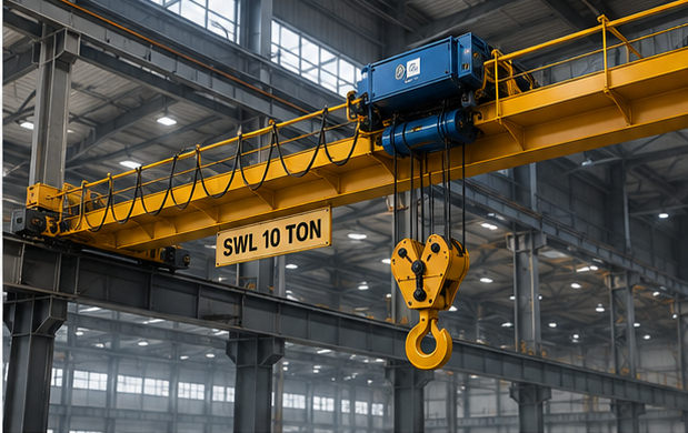 EOT crane with hoist and 10 ton SWL marking